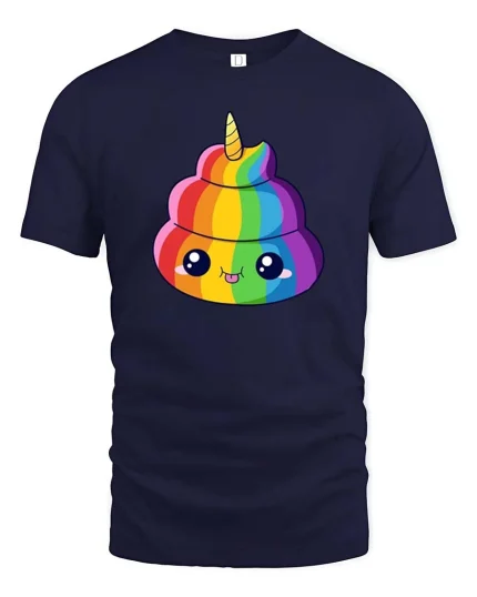 Rainbow Unicorn Poop Cute Funny Graphic t-shirt Kawaii Tee - navy t-shirt on white background