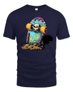Skateboard RIP Skull Graphic t-shirt Funny Skate Punk Tee - navy t-shirt on white background