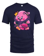 Cute Pink Superhero Cartoon Graphic t-shirt Funny Hero Tee - navy t-shirt on white background