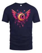 Flying Eyeball Drip Graphic t-shirt Surreal Art Punk Tee - navy t-shirt on white background