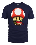 Funny Monster Mushroom Graphic t-shirt Gamer Style Tee - navy t-shirt on white background