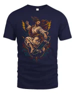 Skater Jesus Lightning Graphic t-shirt Religious Skate Tee - navy t-shirt on white background