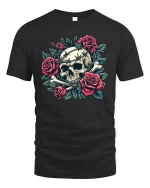 Gothic Skull Rose T-Shirt Premium Soft Dark Aesthetic Style - black t-shirt on white background