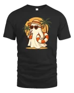 Summer Ghost Beach T-Shirt Cute Funny Vacation Graphic Style - black t-shirt on white background