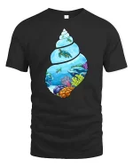 Ocean Turtle Shell T-Shirt Underwater Coral Reef Graphic Tee - black t-shirt on white background