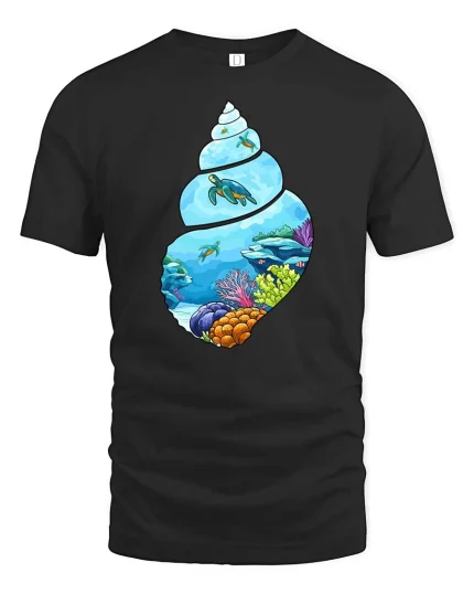Ocean Turtle Shell T-Shirt Underwater Coral Reef Graphic Tee - black t-shirt on white background