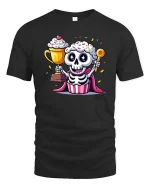 Funny Cupcake Skeleton T-Shirt Cute Sweet Graphic Style Tee - black t-shirt on white background