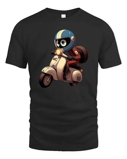 Cute Retro Scooter Rider T-Shirt Vintage Motor Graphic Tee - black t-shirt on white background