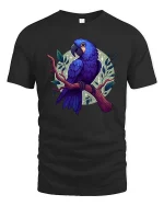 Blue Parrot T-Shirt Colorful Tropical Bird Graphic Style Tee - black t-shirt on white background