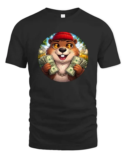 Funny Money Beaver T-Shirt Cute Rich Animal Graphic Style - black t-shirt on white background