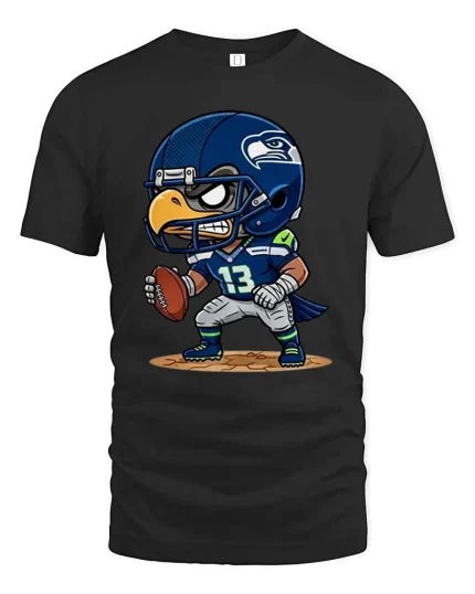 Cartoon Football Hawk T-Shirt Cute Sports Fan Game Day Style - black t-shirt on white background