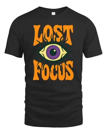 Lost Focus Eye T-Shirt Retro Psychedelic Graphic Style Tee - black t-shirt on white background