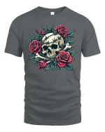 Gothic Skull Rose T-Shirt Premium Soft Dark Aesthetic Style - gray t-shirt on white background