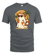 Summer Ghost Beach T-Shirt Cute Funny Vacation Graphic Style - gray t-shirt on white background