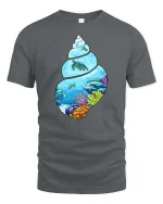 Ocean Turtle Shell T-Shirt Underwater Coral Reef Graphic Tee - gray t-shirt on white background