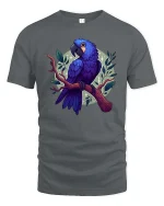 Blue Parrot T-Shirt Colorful Tropical Bird Graphic Style Tee - gray t-shirt on white background