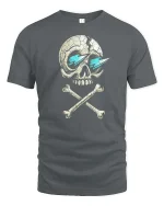 Cracked Skull T-Shirt Cool Lightning Eyes Dark Graphic Tee - gray t-shirt on white background