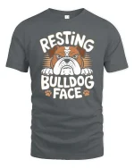 Resting Bulldog Face T-Shirt Funny Dog Lover Graphic Tee - gray t-shirt on white background