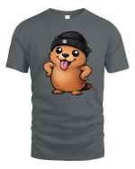 Cute Beaver Beanie T-Shirt Funny Cartoon Animal Graphic Tee - gray t-shirt on white background