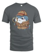 Cute Detective Shark T-Shirt Funny Cartoon Mystery Style - gray t-shirt on white background