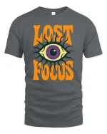 Lost Focus Eye T-Shirt Retro Psychedelic Graphic Style Tee - gray t-shirt on white background
