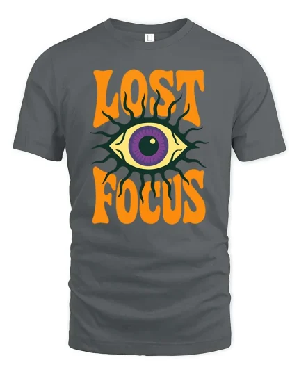 Lost Focus Eye T-Shirt Retro Psychedelic Graphic Style Tee - gray t-shirt on white background