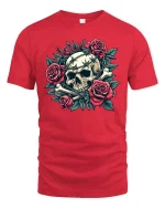 Gothic Skull Rose T-Shirt Premium Soft Dark Aesthetic Style - red t-shirt on white background
