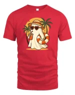 Summer Ghost Beach T-Shirt Cute Funny Vacation Graphic Style - red t-shirt on white background