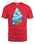 Ocean Turtle Shell T-Shirt Underwater Coral Reef Graphic Tee - red t-shirt on white background
