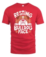 Resting Bulldog Face T-Shirt Funny Dog Lover Graphic Tee - red t-shirt on white background