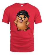 Cute Beaver Beanie T-Shirt Funny Cartoon Animal Graphic Tee - red t-shirt on white background
