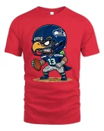 Cartoon Football Hawk T-Shirt Cute Sports Fan Game Day Style - red t-shirt on white background