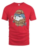 Cute Detective Shark T-Shirt Funny Cartoon Mystery Style - red t-shirt on white background