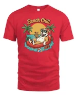 Beach Chill Dog T-Shirt Funny Summer Vacation Graphic Style - red t-shirt on white background