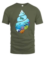 Ocean Turtle Shell T-Shirt Underwater Coral Reef Graphic Tee - military green t-shirt on white background