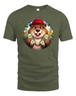 Funny Money Beaver T-Shirt Cute Rich Animal Graphic Style - military green t-shirt on white background