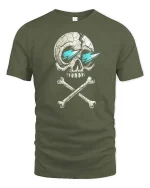 Cracked Skull T-Shirt Cool Lightning Eyes Dark Graphic Tee - military green t-shirt on white background