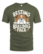Resting Bulldog Face T-Shirt Funny Dog Lover Graphic Tee - military green t-shirt on white background