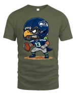 Cartoon Football Hawk T-Shirt Cute Sports Fan Game Day Style - military green t-shirt on white background