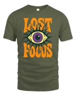 Lost Focus Eye T-Shirt Retro Psychedelic Graphic Style Tee - military green t-shirt on white background