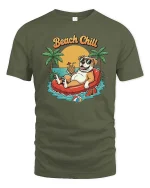 Beach Chill Dog T-Shirt Funny Summer Vacation Graphic Style - military green t-shirt on white background