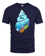 Ocean Turtle Shell T-Shirt Underwater Coral Reef Graphic Tee - navy t-shirt on white background