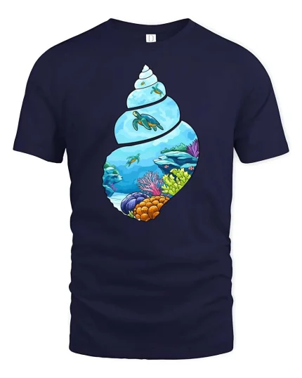 Ocean Turtle Shell T-Shirt Underwater Coral Reef Graphic Tee - navy t-shirt on white background