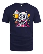 Funny Cupcake Skeleton T-Shirt Cute Sweet Graphic Style Tee - navy t-shirt on white background