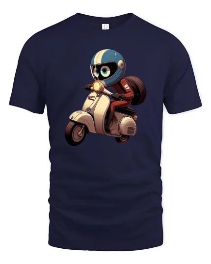 Cute Retro Scooter Rider T-Shirt Vintage Motor Graphic Tee - navy t-shirt on white background