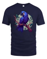 Blue Parrot T-Shirt Colorful Tropical Bird Graphic Style Tee - navy t-shirt on white background