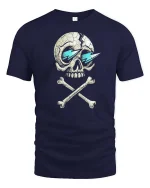 Cracked Skull T-Shirt Cool Lightning Eyes Dark Graphic Tee - navy t-shirt on white background