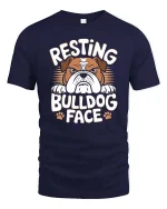 Resting Bulldog Face T-Shirt Funny Dog Lover Graphic Tee - navy t-shirt on white background