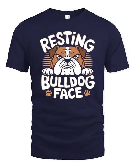 Resting Bulldog Face T-Shirt Funny Dog Lover Graphic Tee - navy t-shirt on white background