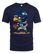 Cartoon Football Hawk T-Shirt Cute Sports Fan Game Day Style - navy t-shirt on white background